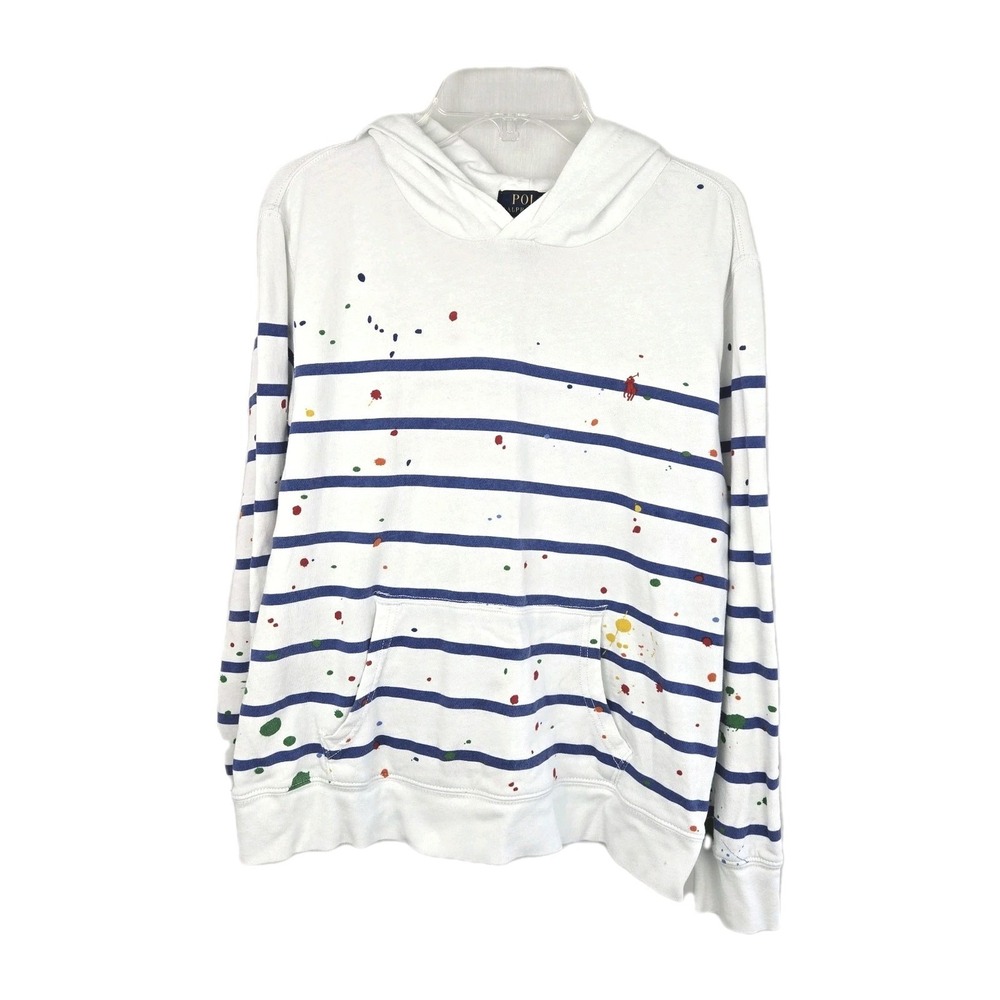 Polo Ralph‎ Lauren Boys Paint Splatter Striped Hoodie Sweatshirt Size L 14-16